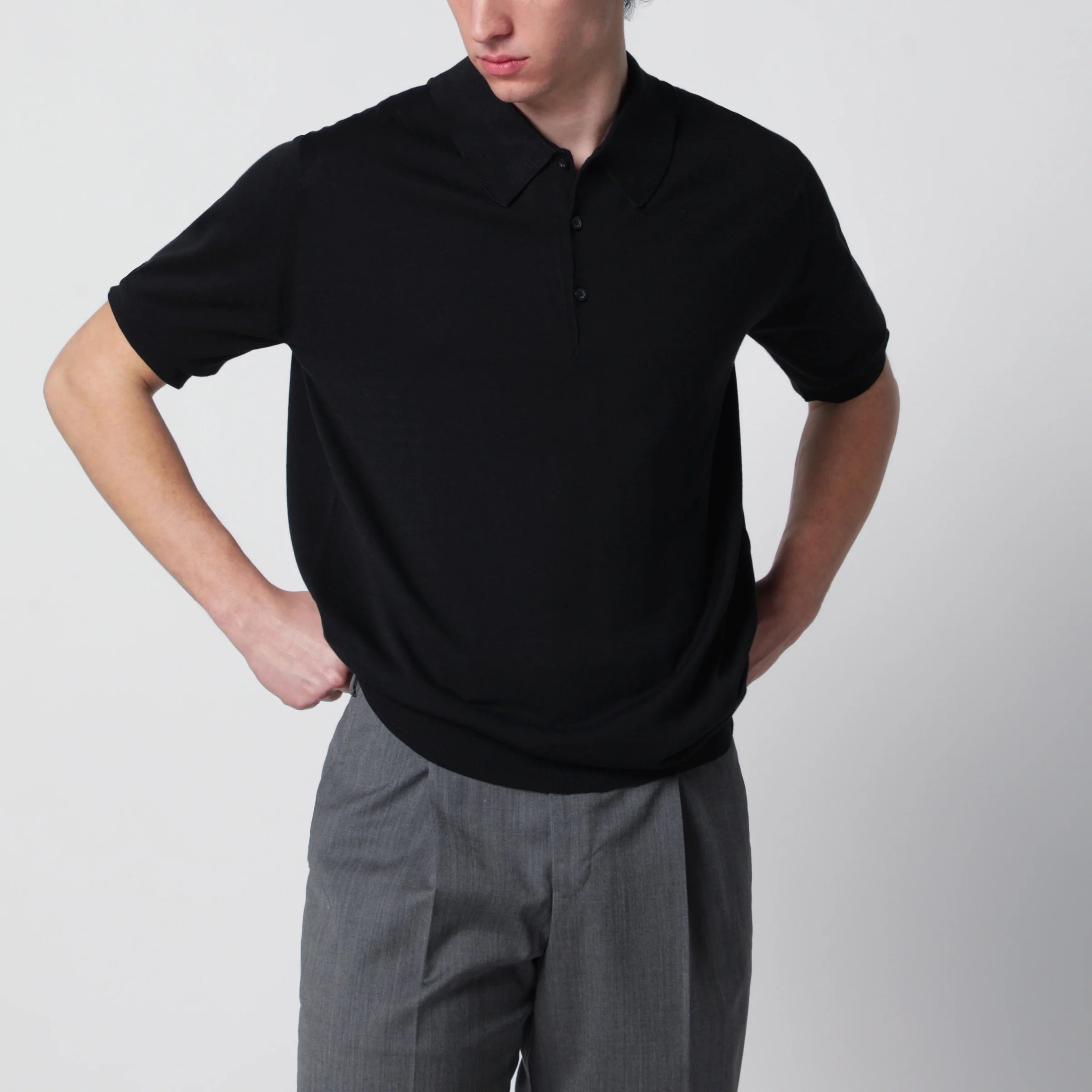 JOHN SMEDLEY Isis Black Cotton Polo Shirt — Men's Topwear