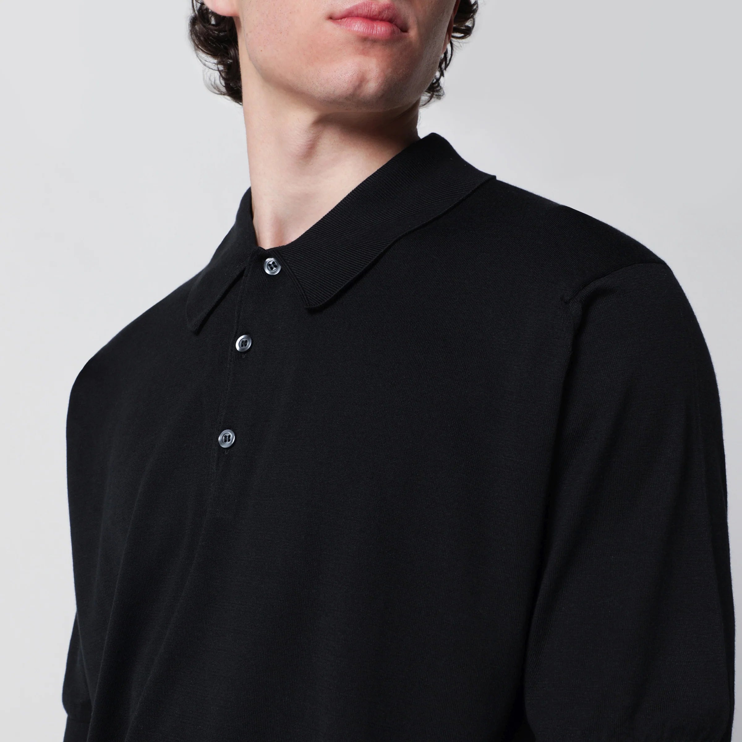 JOHN SMEDLEY Isis Black Cotton Polo Shirt — Men's Topwear
