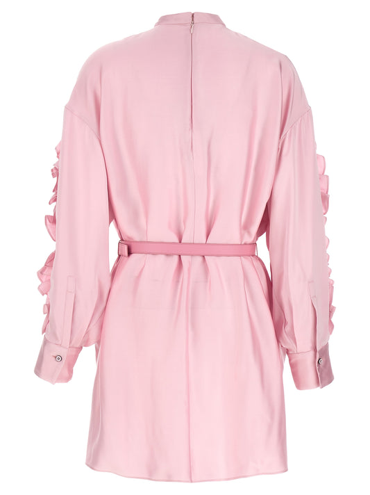 Jil Sander 129 Satin Dress — Pink Ruffle Detail