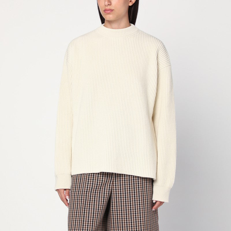Jil Sander White ribbed crewneck sweater
