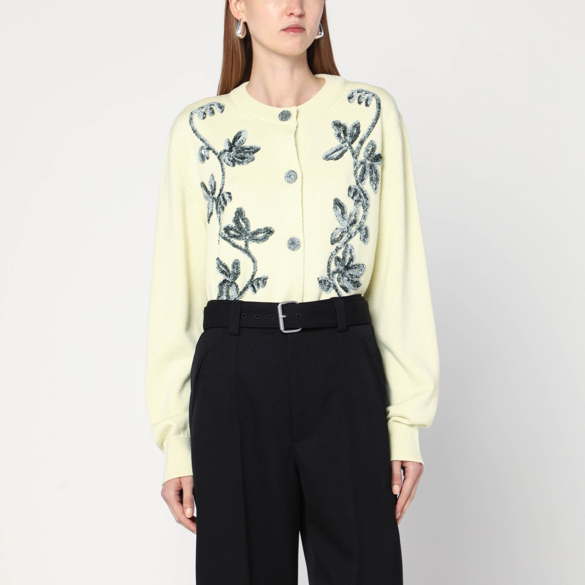 Jil Sander Light yellow cardigan with floral embroidery