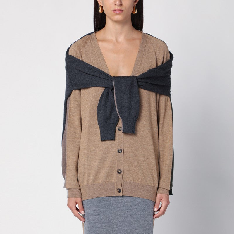 Moschino Beige/grey deconstructed cardigan in virgin wool
