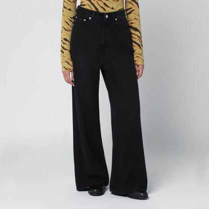 GANNI Black washed-effect baggy jeans