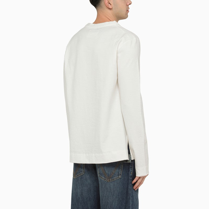 Pull col rond en coton blanc Jil Sander