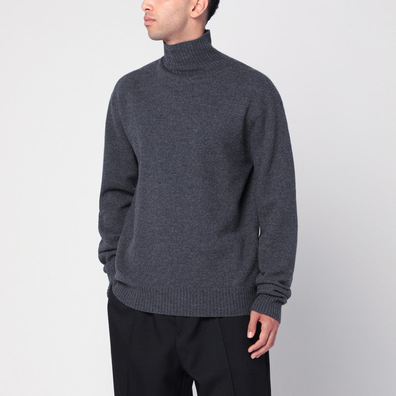 Pull col roulé en laine grise Jil Sander