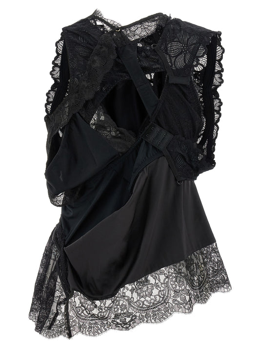 Junya Watanabe Topwear — Satin Lace Asymmetrical Top