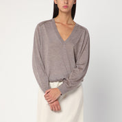 Loulou Studio Taupe Cashmere Sweater — Taupe V‑Neck Knit