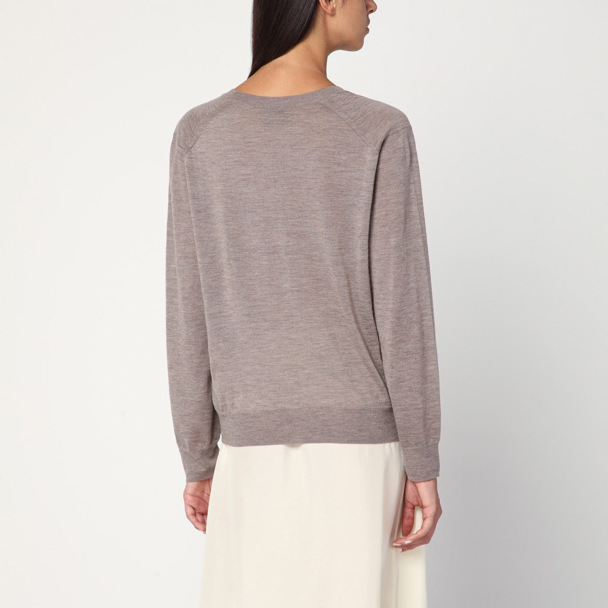 Loulou Studio Taupe Cashmere Sweater — Taupe V‑Neck Knit