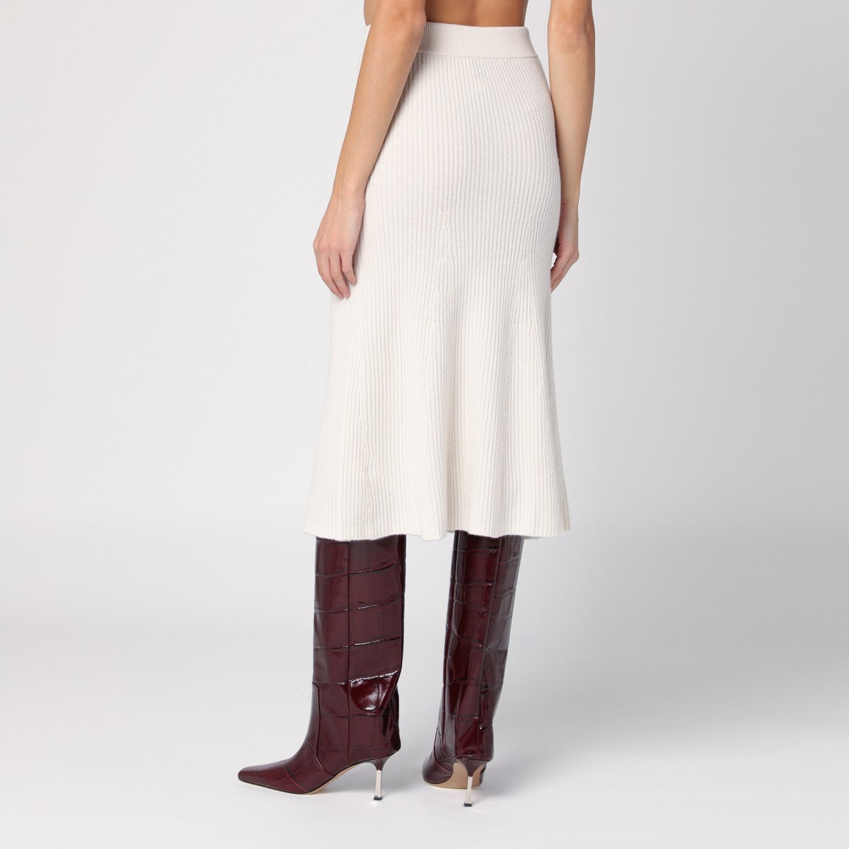 Calvin Klein white wool ribbed skirt — slim, sculpted knit