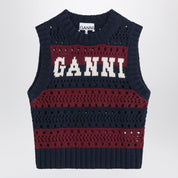 GANNI Striped openwork vest with logo inlay