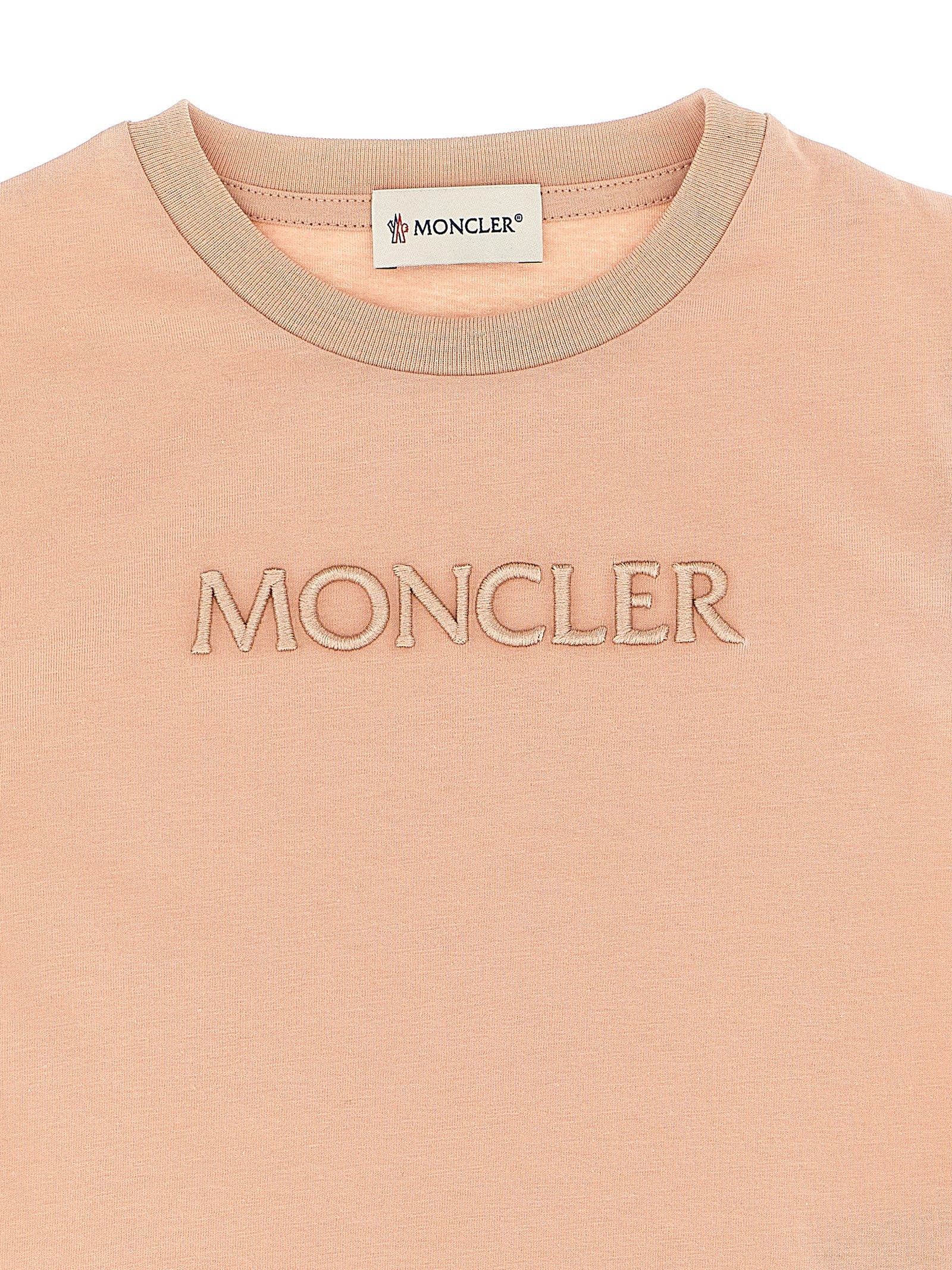Moncler Enfant Logo Embroidery T-shirt — Pink Topwear