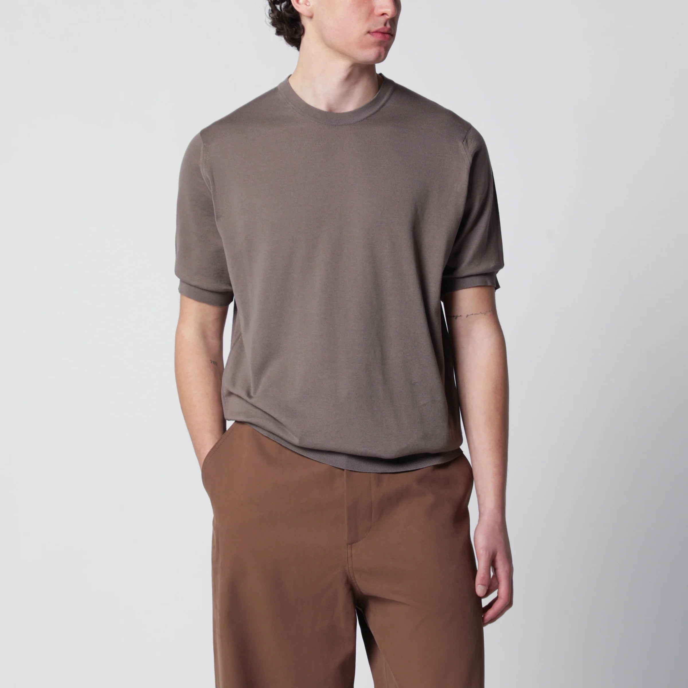JOHN SMEDLEY Kempton Moss Beige Cotton Sweater