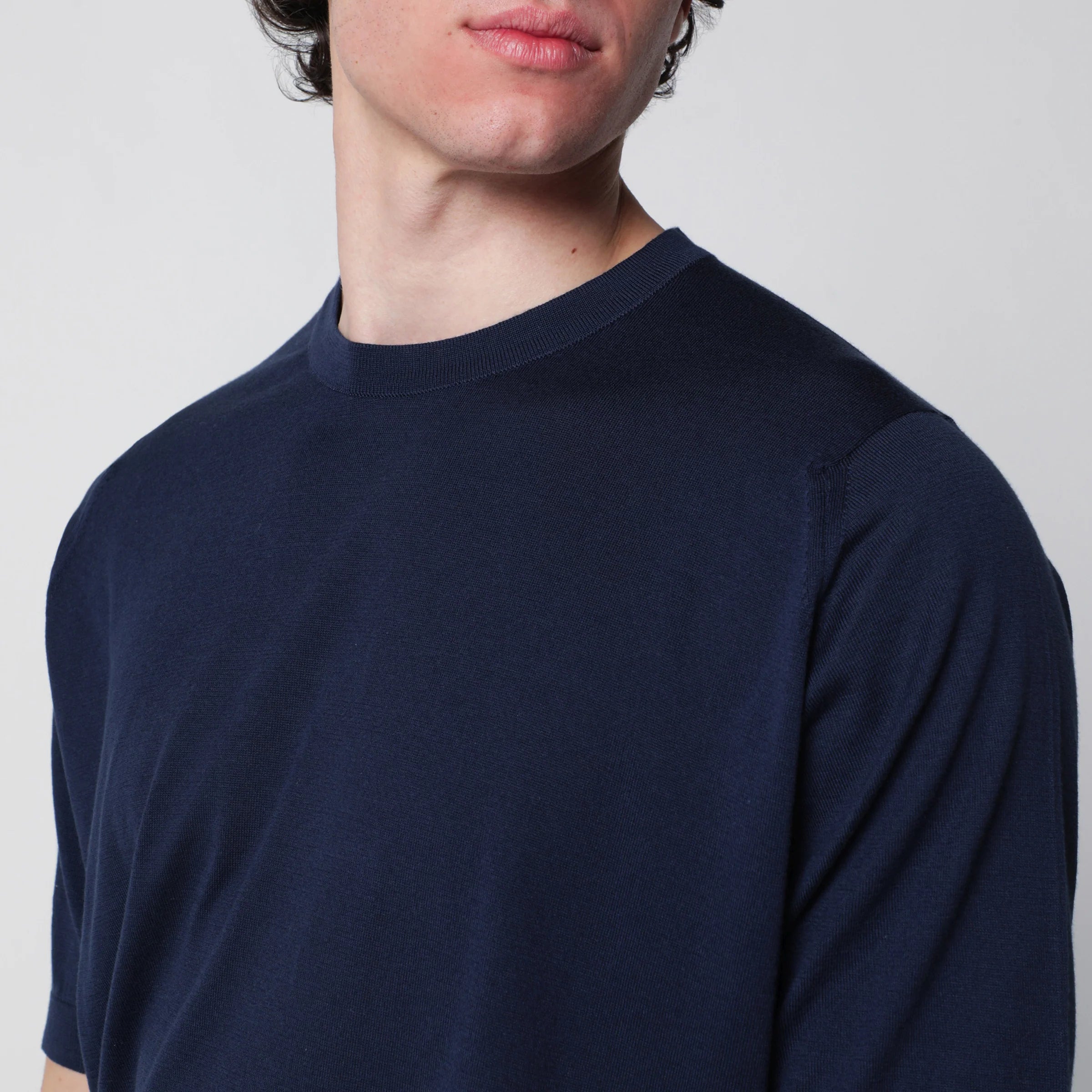JOHN SMEDLEY Kempton navy blue cotton sweater