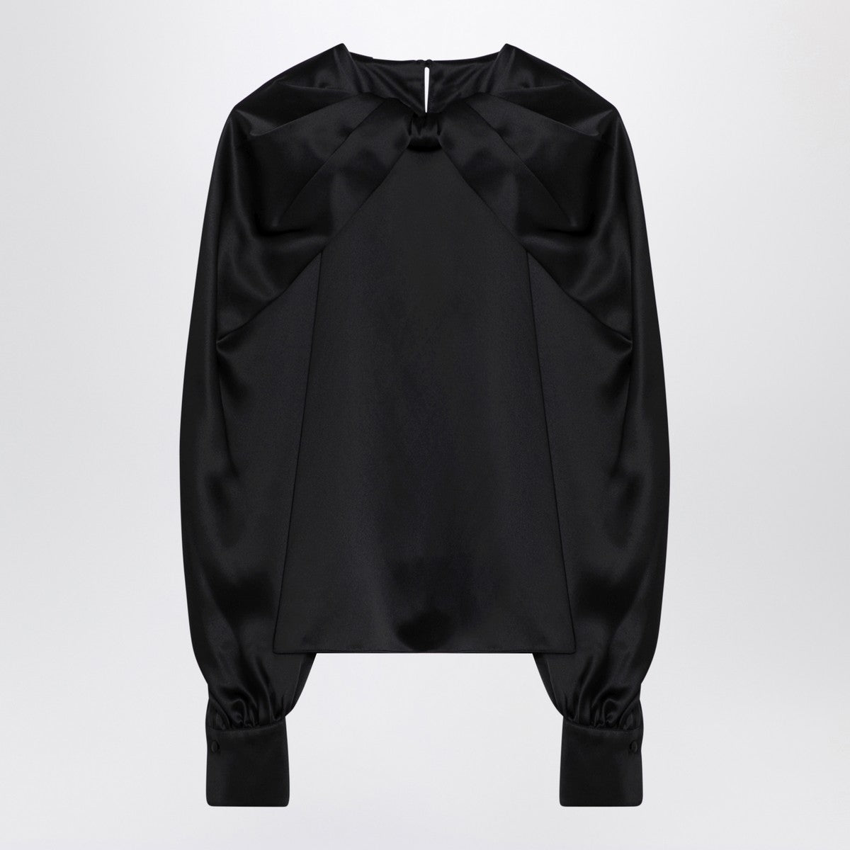 Max Mara Pianoforte Black silk satin blouse with pleat detail