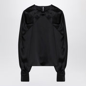 Max Mara Pianoforte Black silk satin blouse with pleat detail