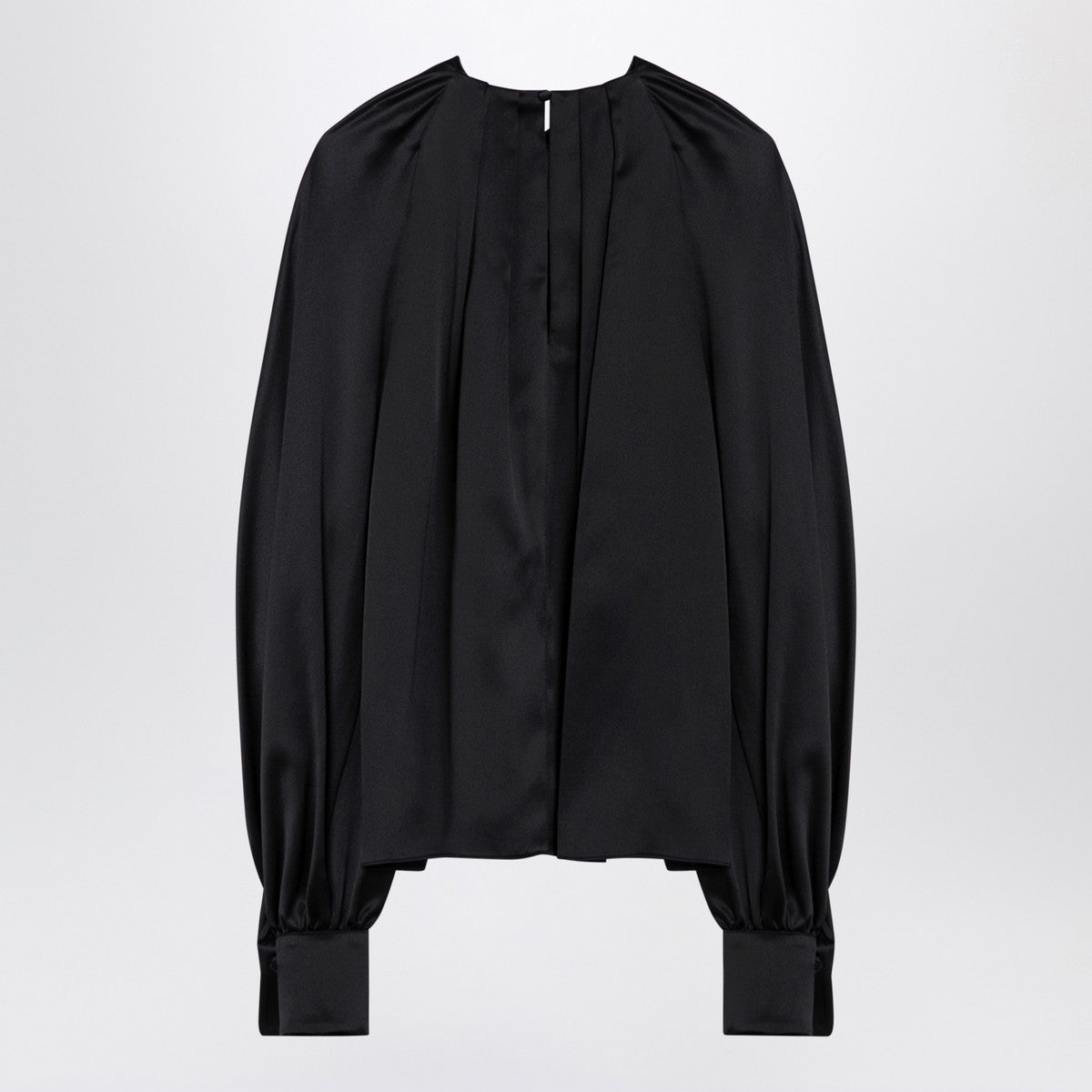 Max Mara Pianoforte Black silk satin blouse with pleat detail