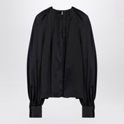 Max Mara Pianoforte Black silk satin blouse with pleat detail