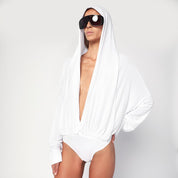 Norma Kamali White Oversized Hooded Bodysuit