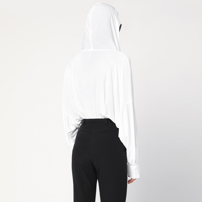 Norma Kamali White Oversized Hooded Bodysuit