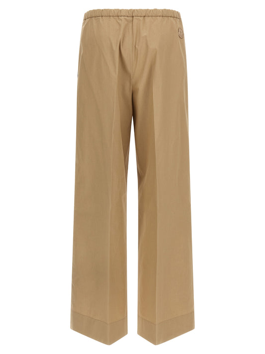Moncler Grosgrain Logo Patch Trousers — Women’s Beige