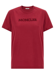 Moncler Red Logo Embroidery T‑shirt for Women