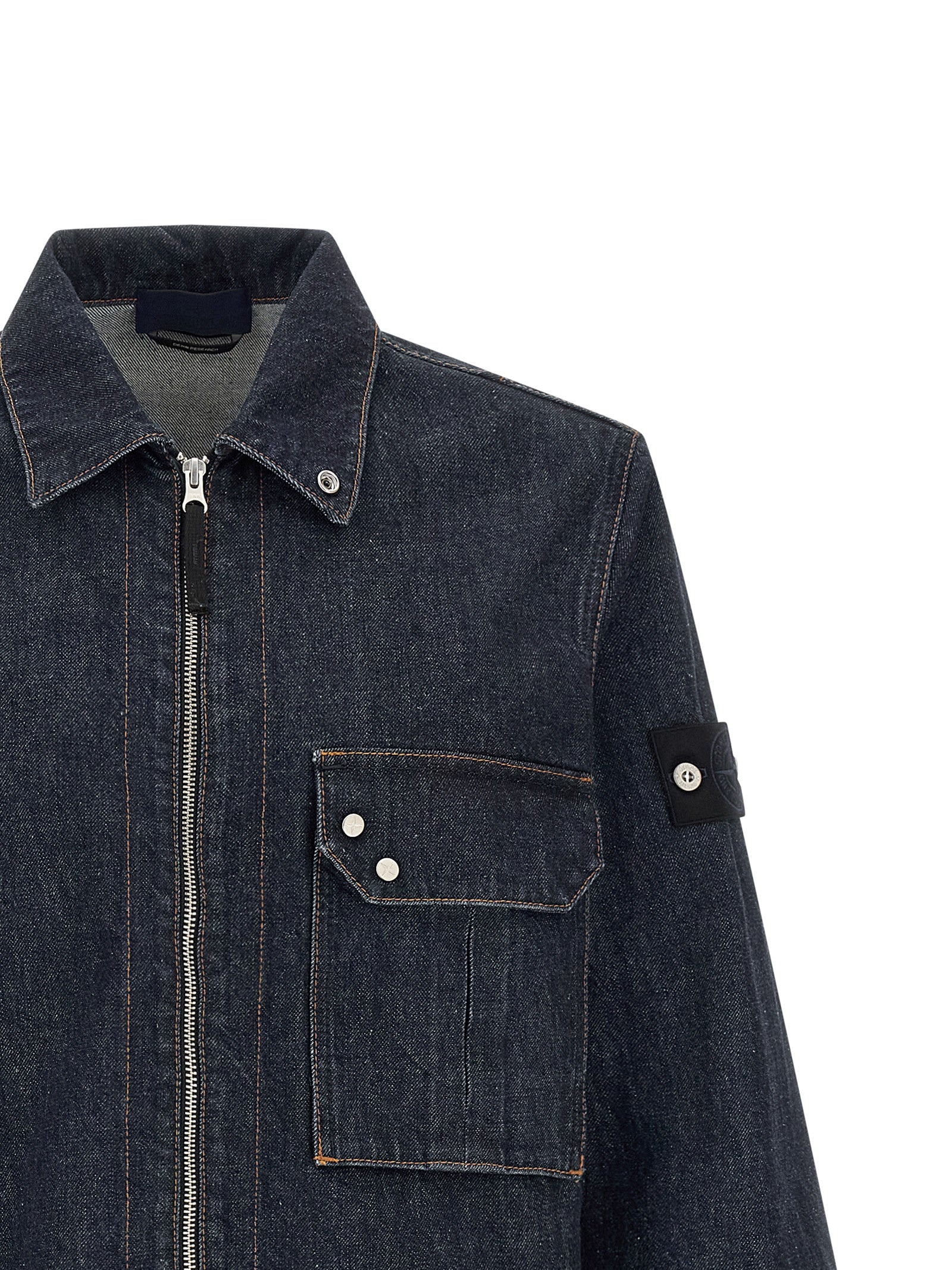Stone Island Denim Shirt — Men's Blue Cotton Shirt