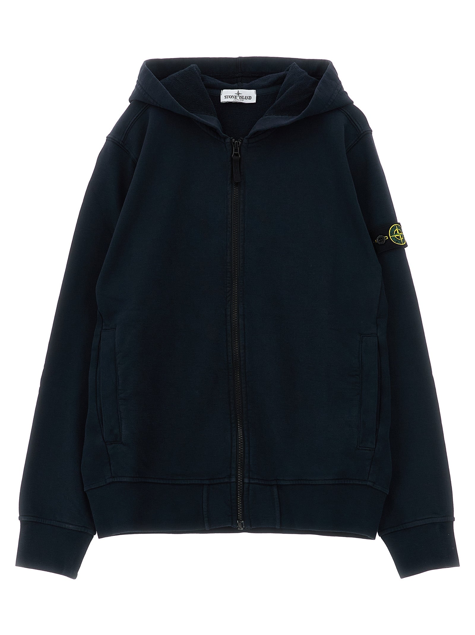 Stone Island Junior Logo Badge Hoodie — Blue Topwear