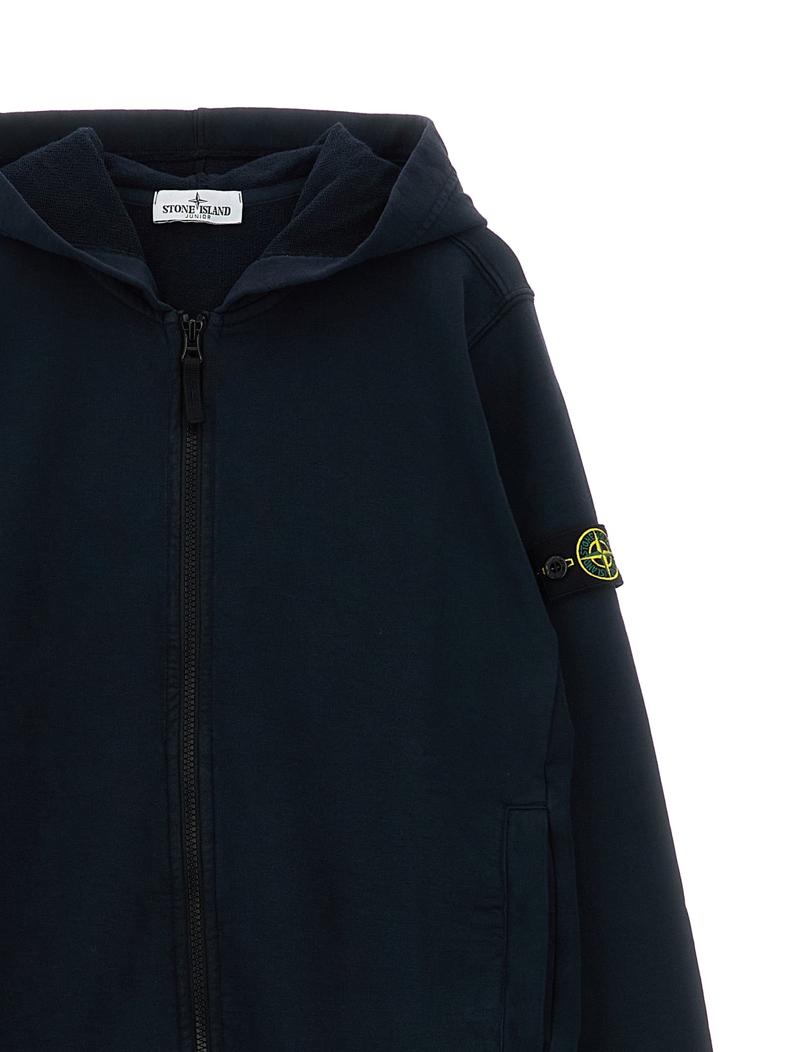 Stone Island Junior Logo Badge Hoodie — Blue Topwear