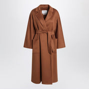 Max Mara brown cashmere wrap coat — belted robe silhouette