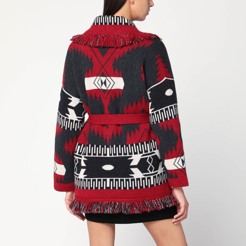 Cardigan Alanui Icon jacquard cachemire rubis/carbone