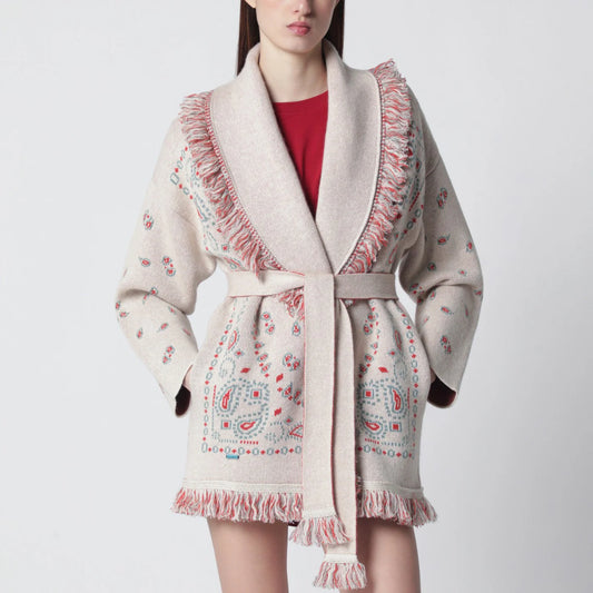 Alanui Beige/coral bandana jacquard cardigan