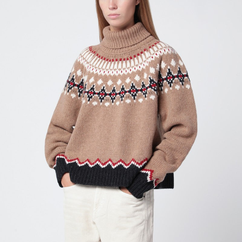 Alanui Beige Fair Isle patterned turtleneck jumper
