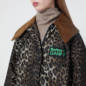 Barbour x GANNI Waxed windbreaker with leopard print