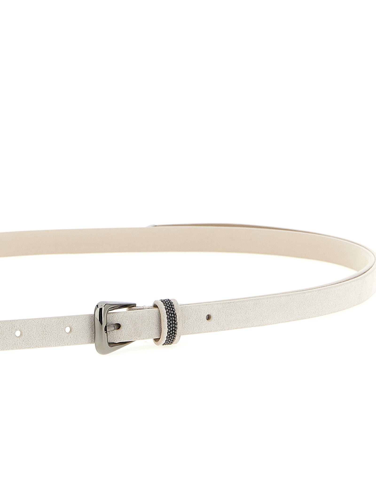 Brunello Cucinelli Suede Belt — Monile Detail, Beige