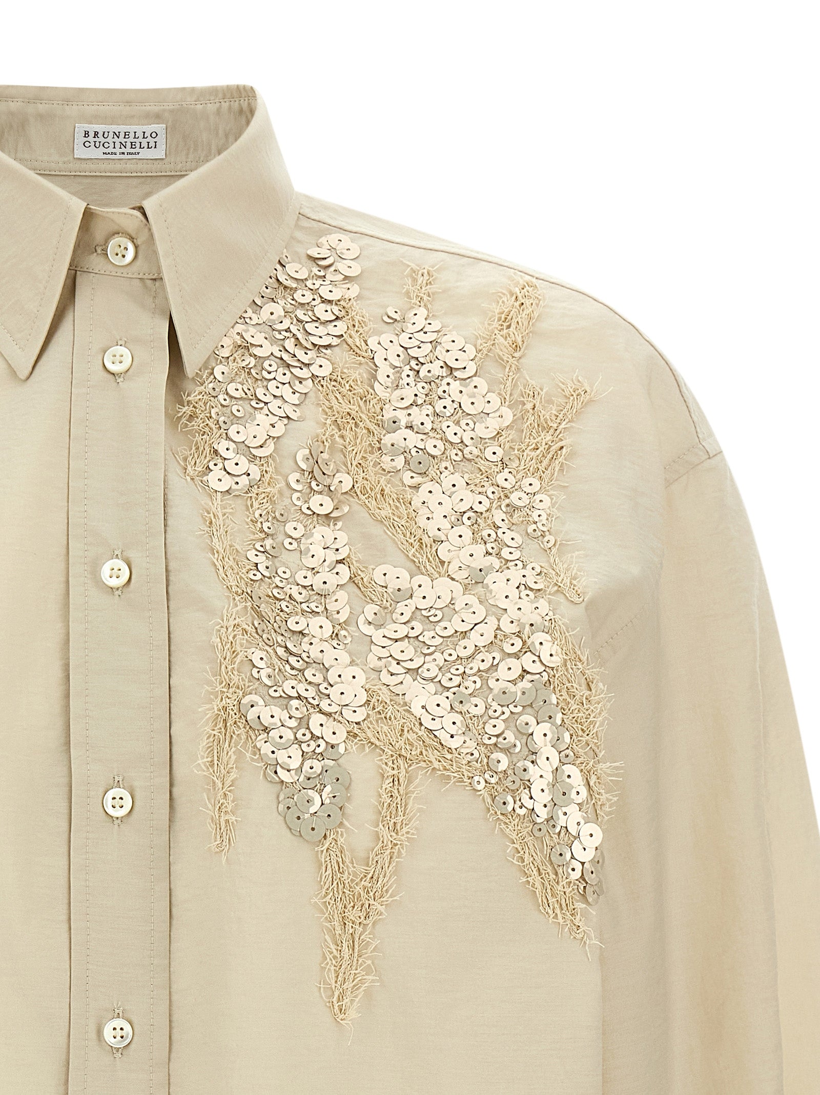 Brunello Cucinelli Sequin Embroidery Shirt — Beige, Women