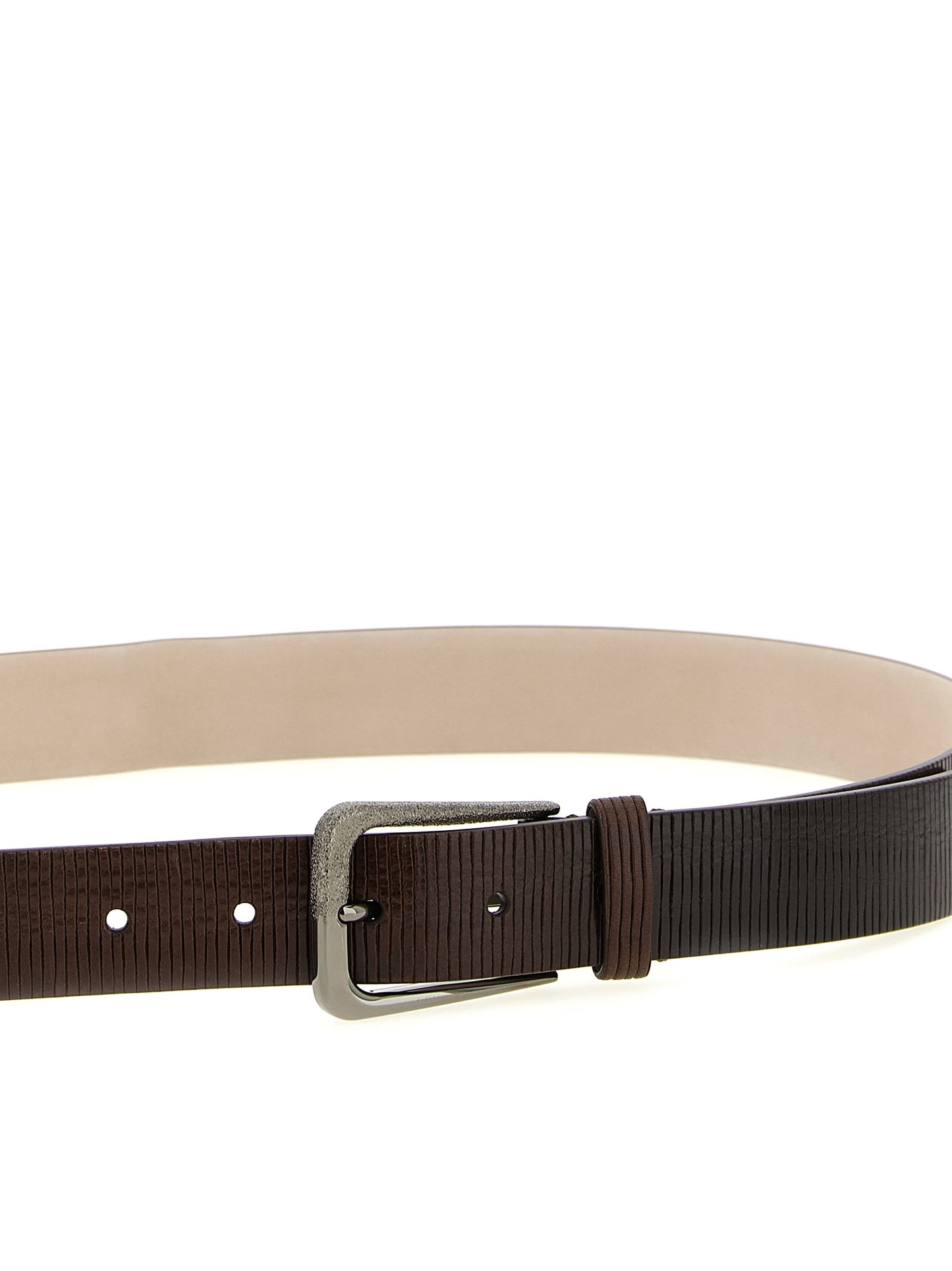 Brunello Cucinelli Ribbed Belt — Women's Brown Leather