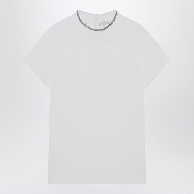Brunello Cucinelli white crew‑neck T‑shirt with pendant