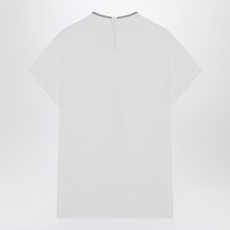 Brunello Cucinelli white crew‑neck T‑shirt with pendant