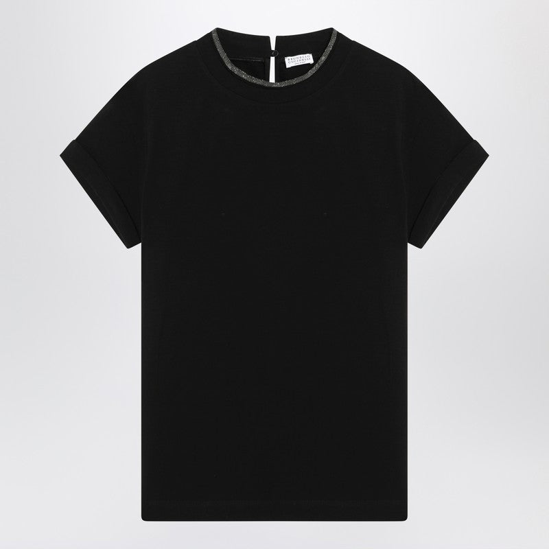 Brunello Cucinelli black crew‑neck T‑shirt with pendant