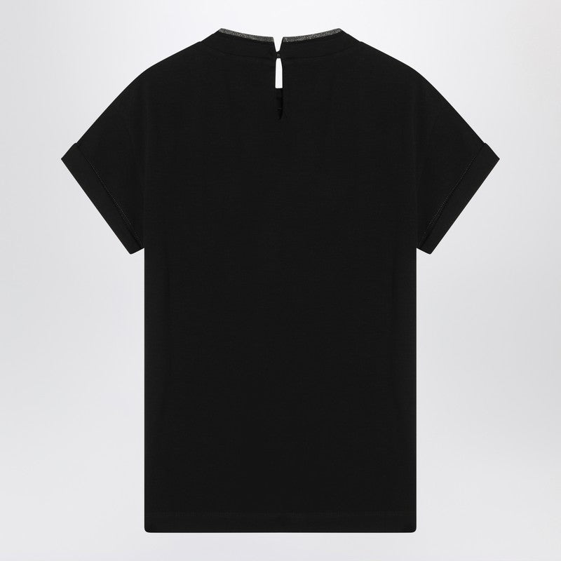 Brunello Cucinelli black crew‑neck T‑shirt with pendant