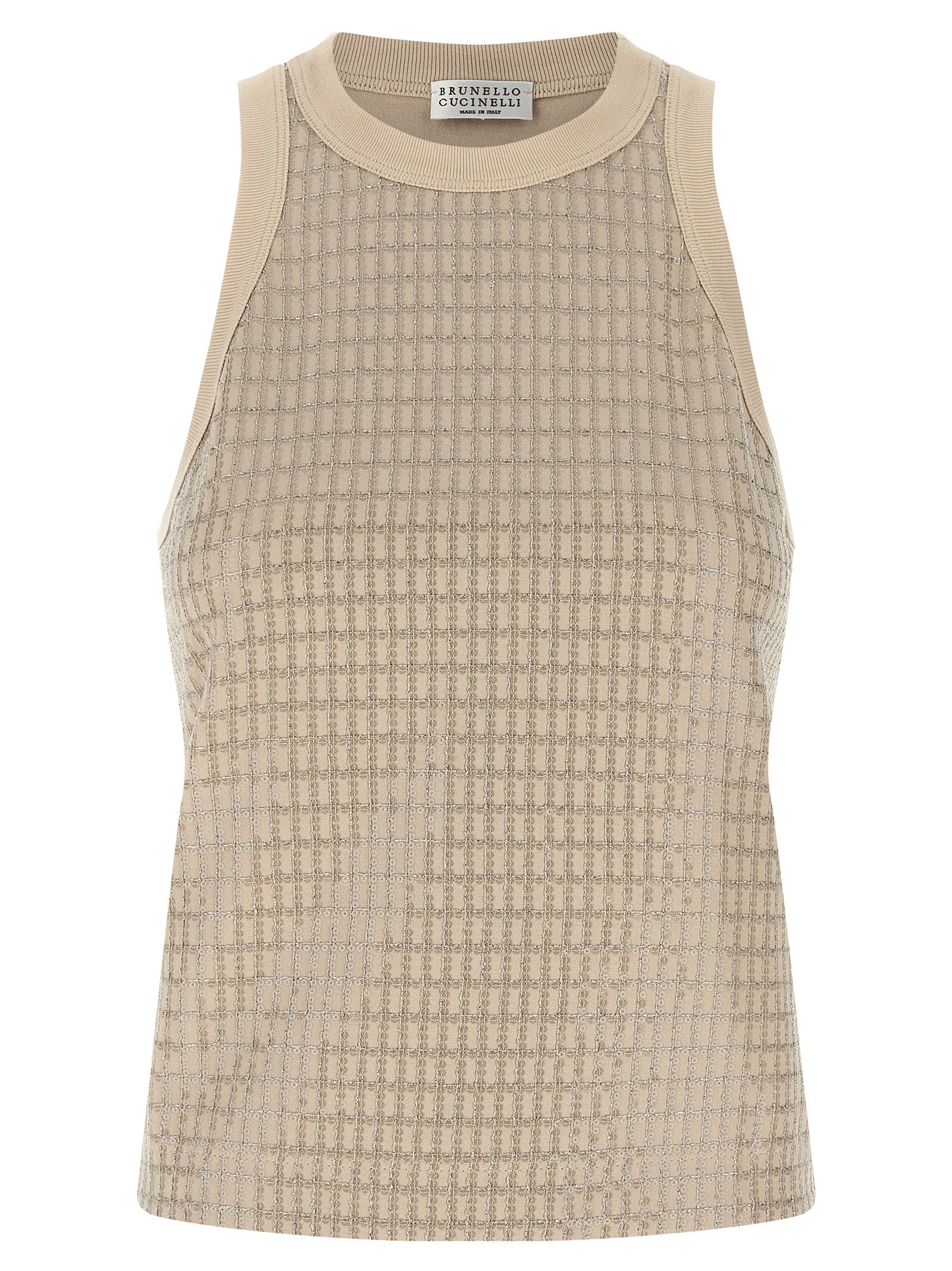 Brunello Cucinelli Dazzling Check Embroidery Top