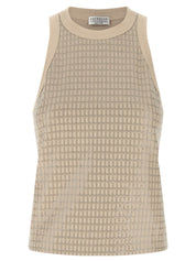 Brunello Cucinelli Dazzling Check Embroidery Top