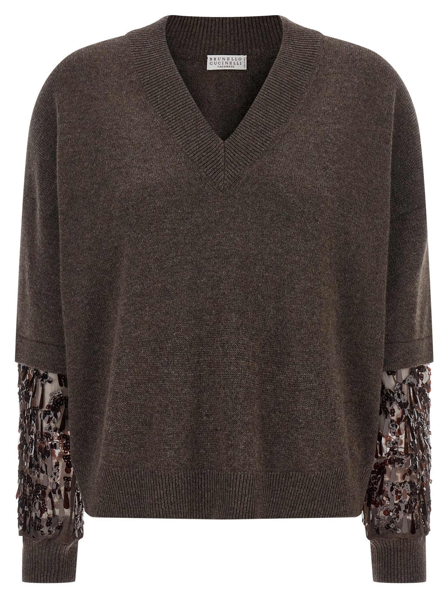 Brunello Cucinelli Sequin Sleeve Cashmere Sweater