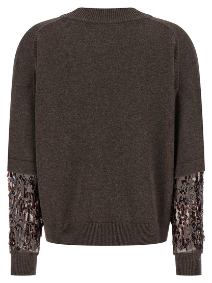 Brunello Cucinelli Sequin Sleeve Cashmere Sweater