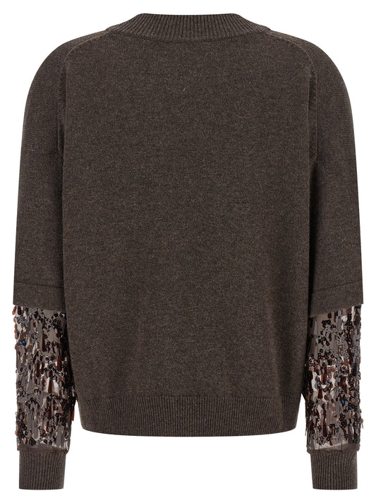 Brunello Cucinelli Sequin Sleeve Cashmere Sweater