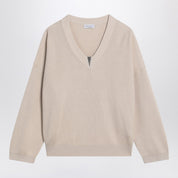 Brunello Cucinelli Butter-coloured cotton sweater with V-neck