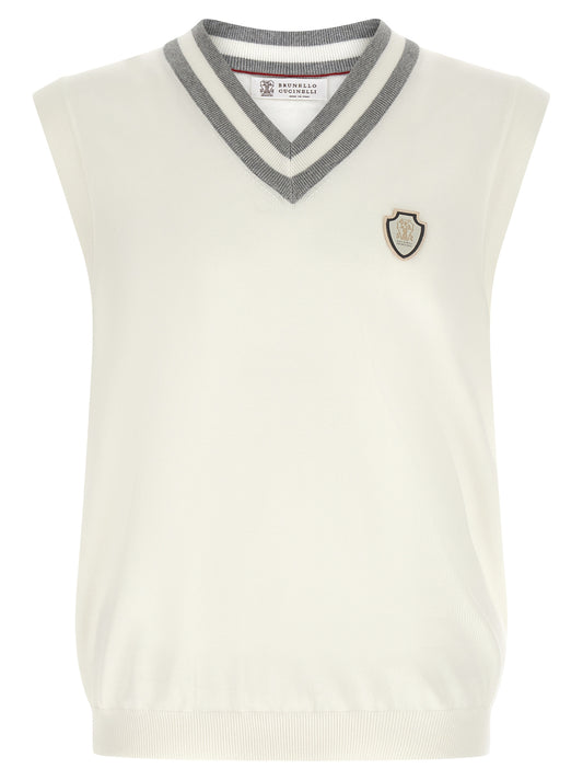 Brunello Cucinelli Logo Patch Vest for Men — White, €490