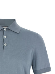 Brunello Cucinelli Light Blue Cotton Polo Shirt