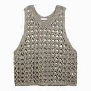 Brunello Cucinelli Dark green perforated cotton-blend tank top