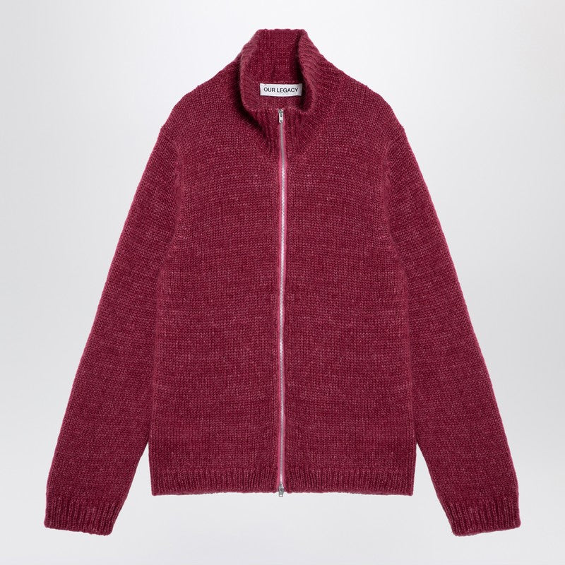 Our Legacy Ruby-coloured zipped cardigan in mohair silk